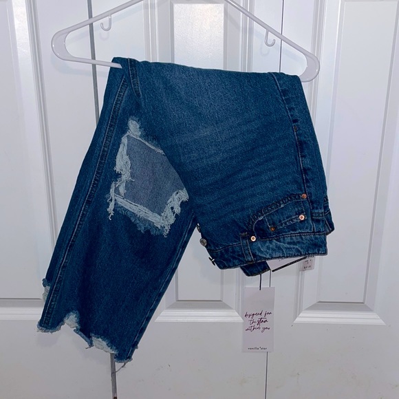 Relaxed Straight Fit Distressed Blue Jeans - Picture 2 of 6